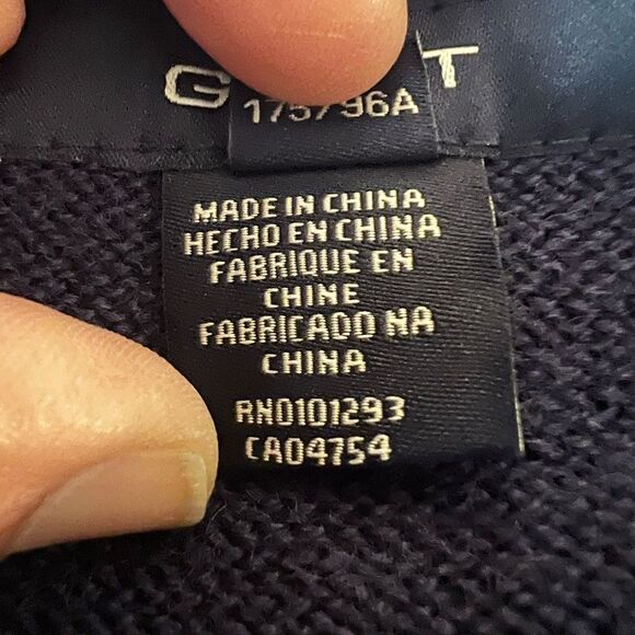 GANT Mens Wool Navy Blue Sweater Crewneck Long Sleeve Pullover Stripe Size L - Picture 7 of 10